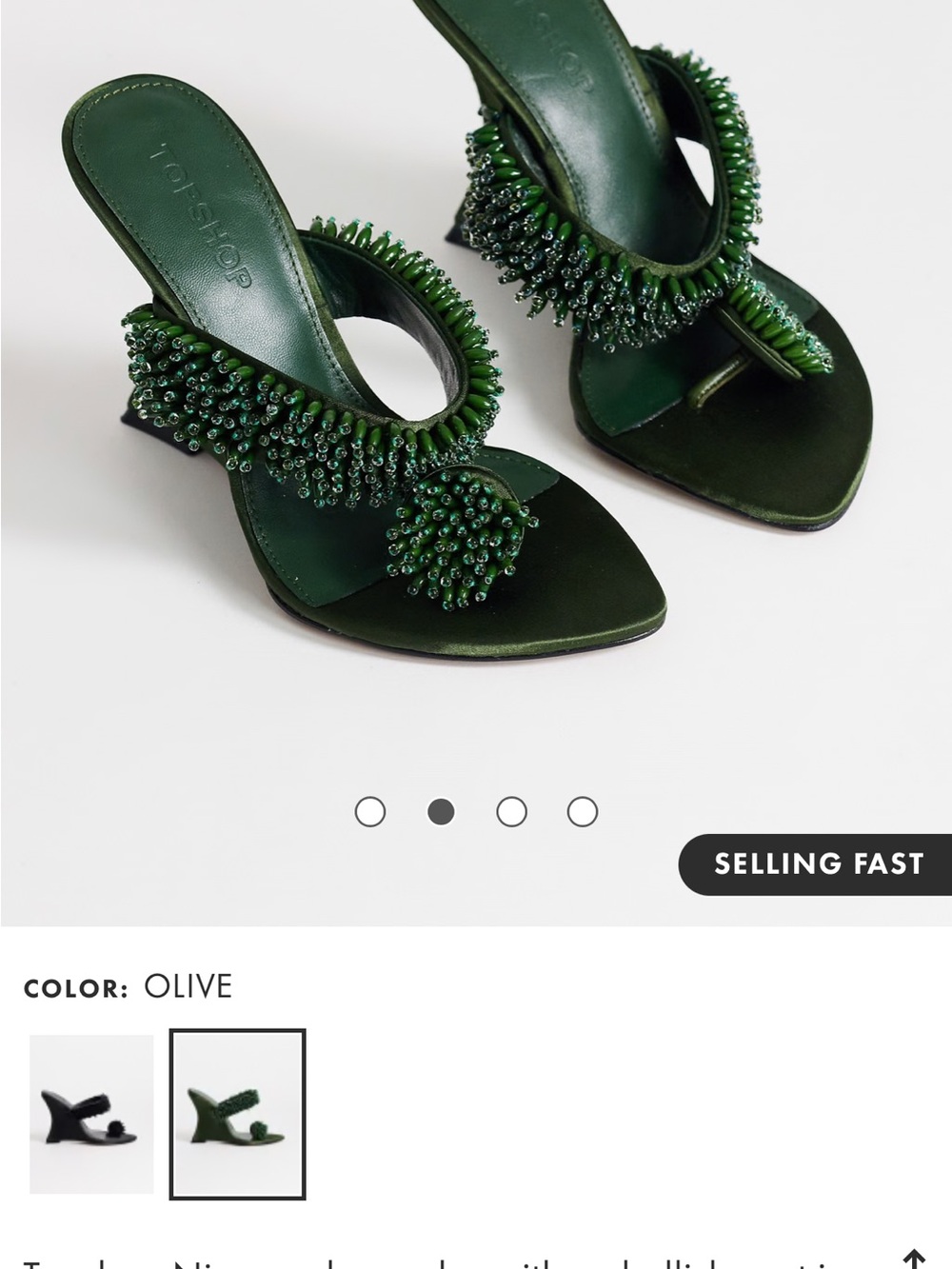 Topshop Olive Green Beaded Slide Heels